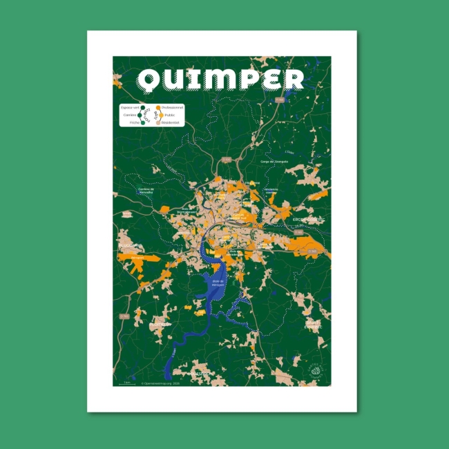 Affiche carte de Quimper - A4