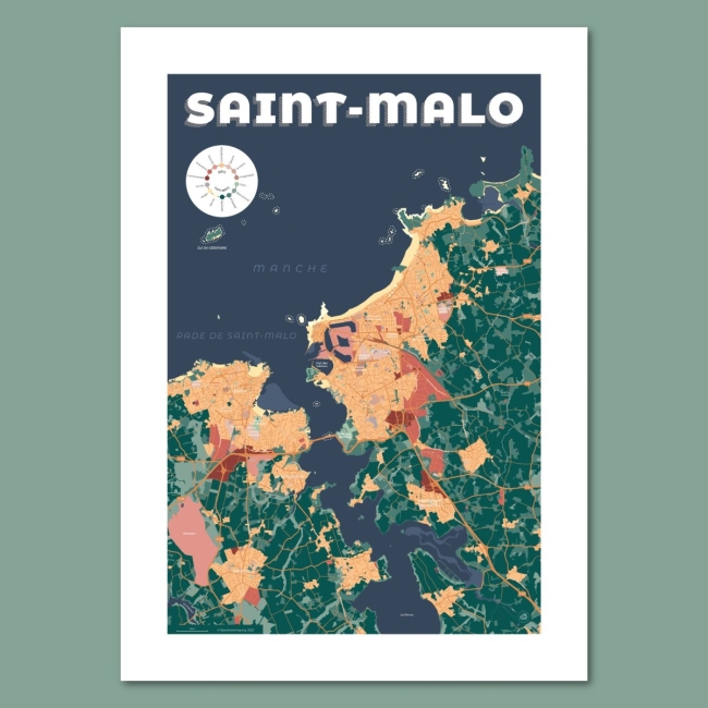Affiche Carte de Saint-Malo - 50x70 cm