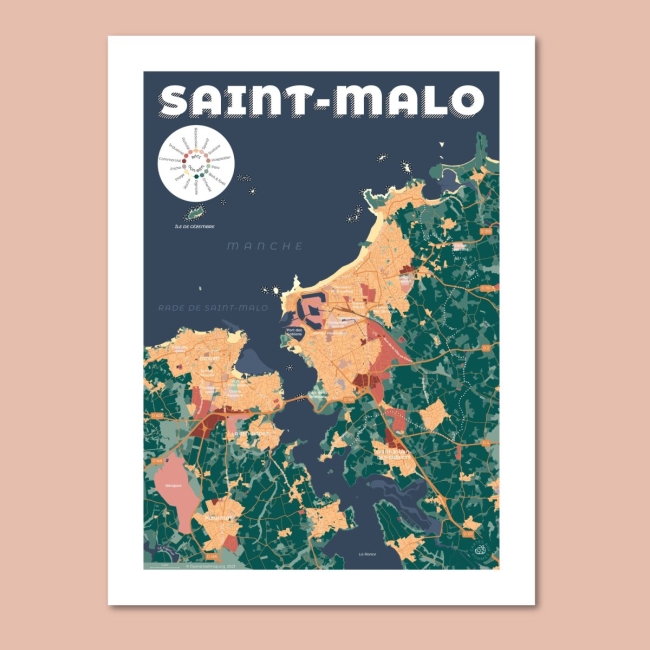 Affiche carte de Saint-Malo - 30x40 cm