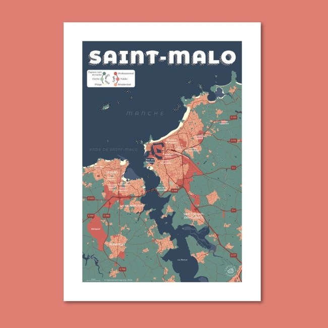Affiche carte de Saint-Malo - A4